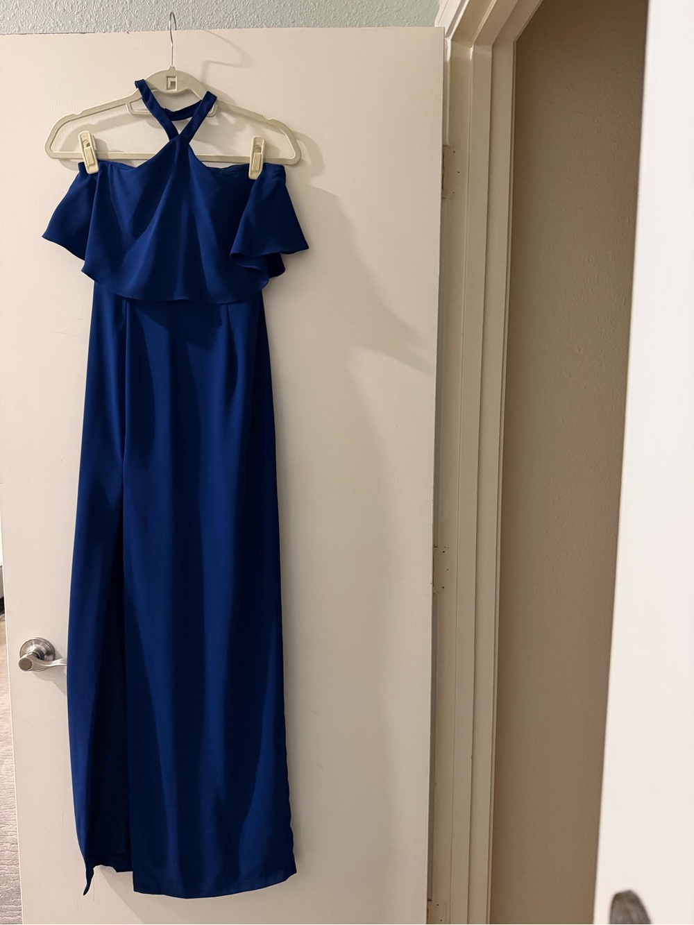 Amanda Uprichard Cobalt Blue Formal halter top dress with Front Slit